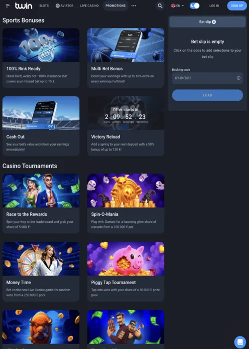 Exklusiva bonus belöningar showcase Twin Casino